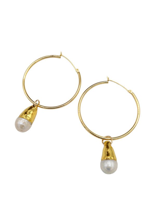 Freshwater Pearl Gold Hoop Earrings