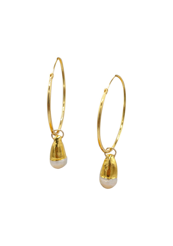 Freshwater Pearl Gold Hoop Earrings