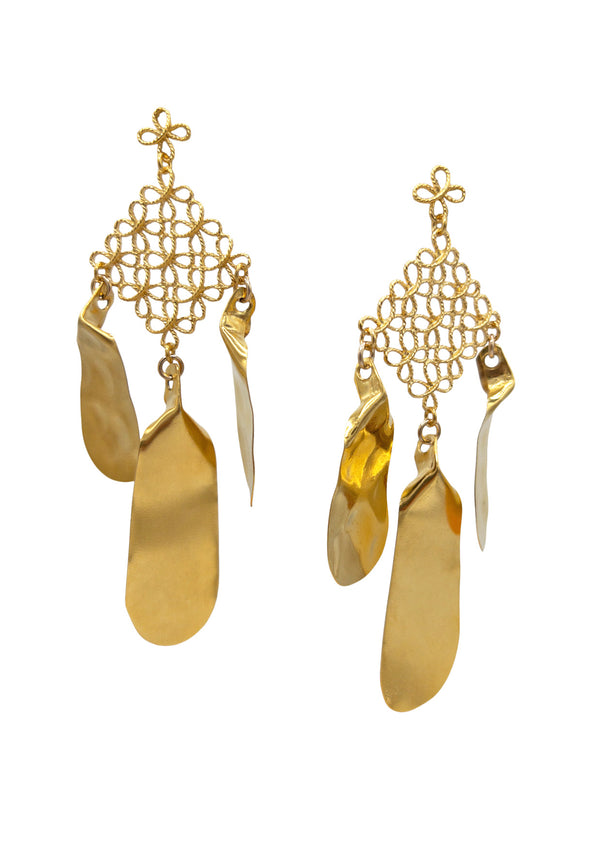 Gold Filigree Leaf Statement Post Earrings