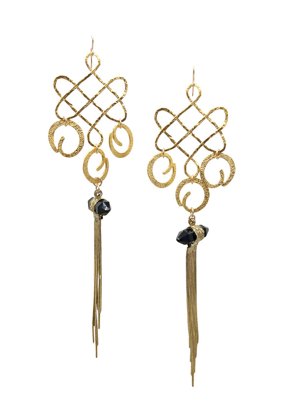 Gold Trellis Brass Tassel Shoulder Duster Earrings