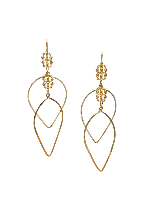 Double Teardrop Gold Chandelier Earrings