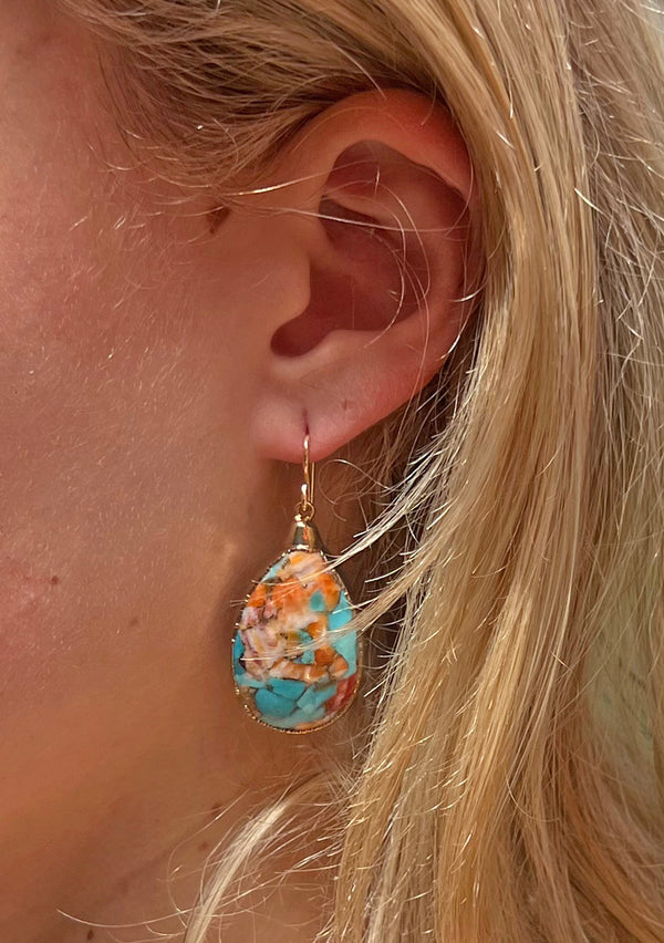 Turquoise and Spiny Oyster in Gold Foil Earrings