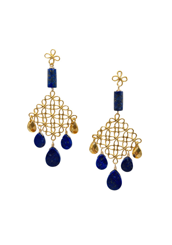 Lapis Gold Filigree Statement Earrings