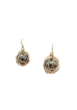 Gray Shell Pearl in Gold Cage Earrings
