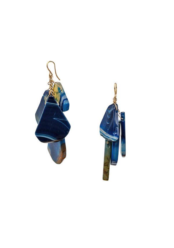 Blue Agate Slab Cluster Earrings