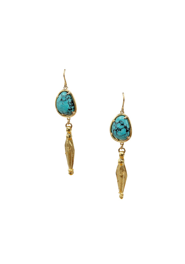 Turquoise Bezel Gold Drop Earrings