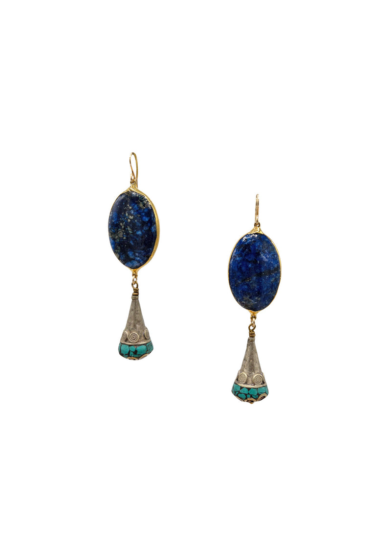 Lapis in Gold Foil Ethnic Drop Earrings