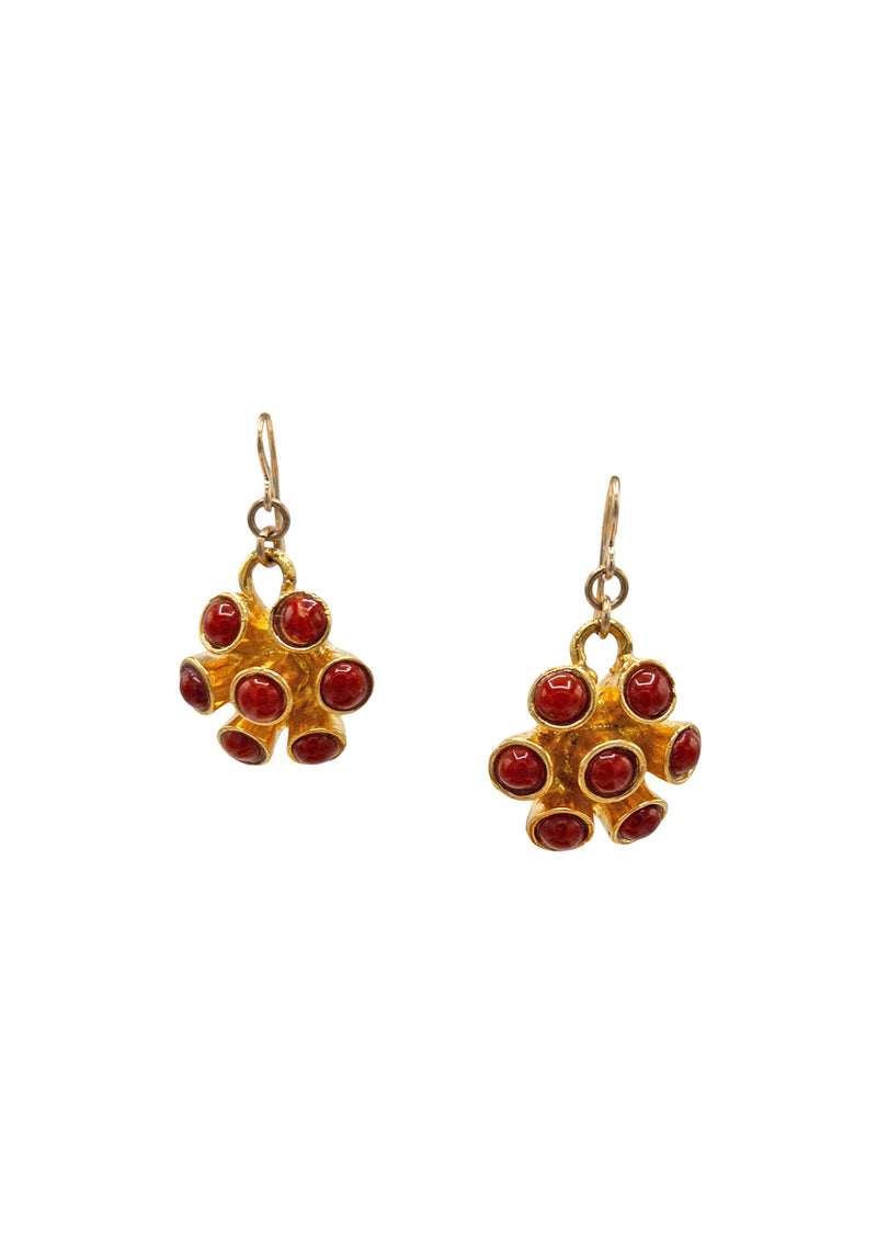 Red Coral Flower Gold Earrings