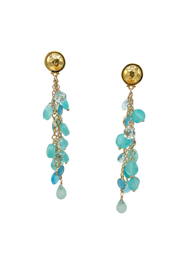 Aqua Blue Cluster Gold Post Earrings