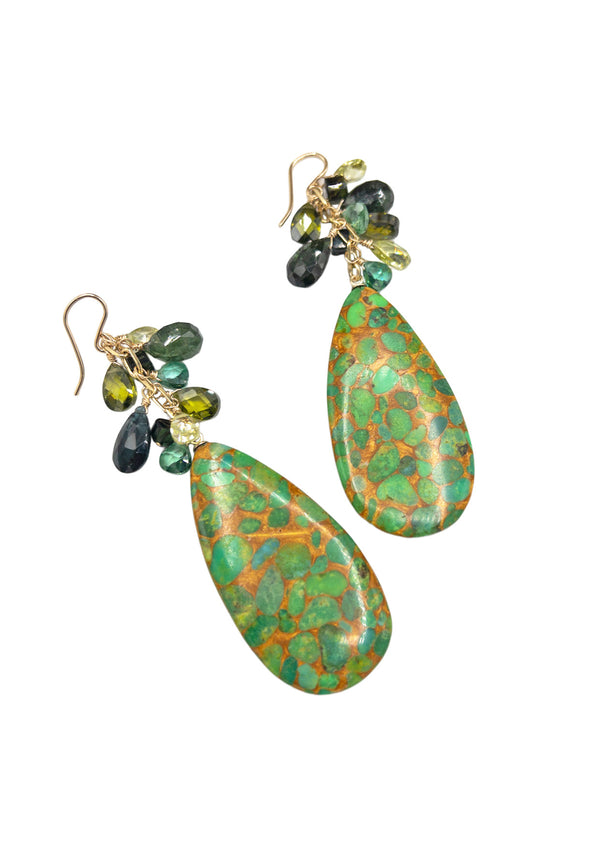 Copper Infused Green Turquoise Dangle Earrings
