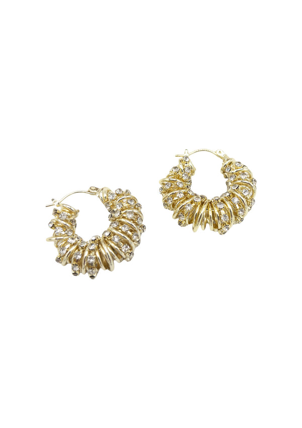Small Crystal Textured Gold Hoop Earrings
