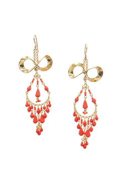 Red Coral Gold Chandelier Earrings