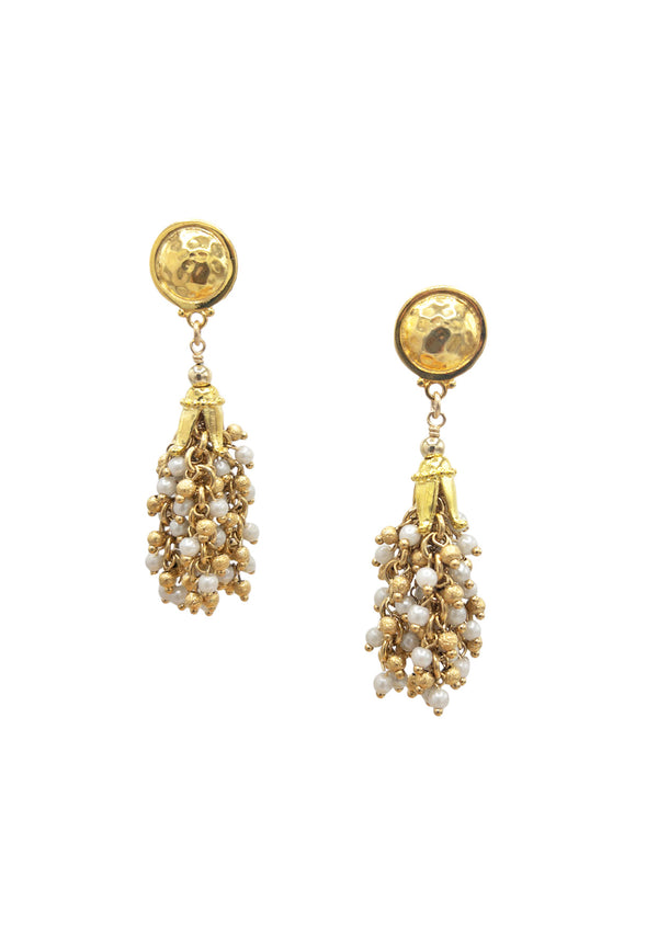 Pearl and Gold Cluster Gold Post  Earrings