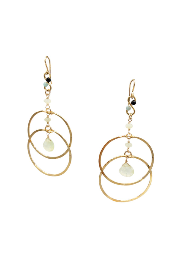 Aqua Chalcedony Double Gold Circle Earrings