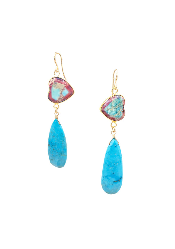 Turquoise Heart Accent Drop Earrings