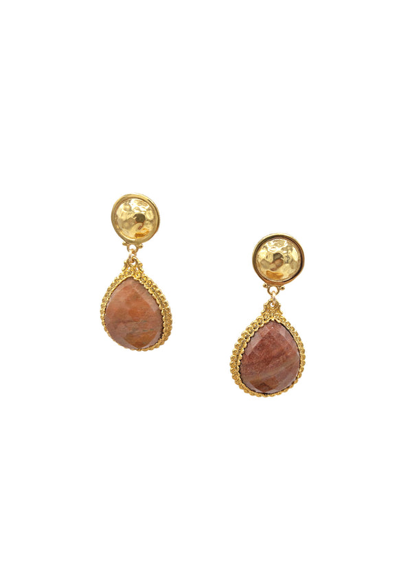 Sunstone in Gold Bezel Gold Post Earrings