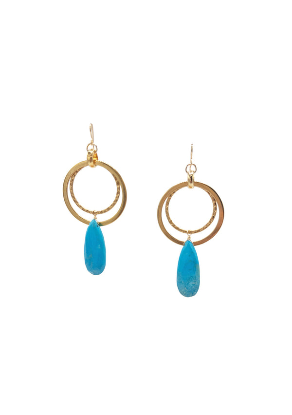 Turquoise Gold Circle Earrings