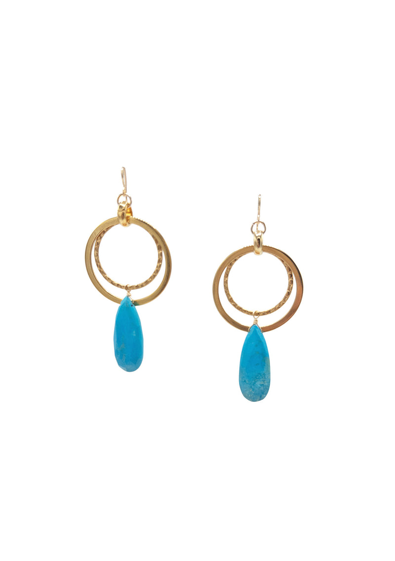 Turquoise Gold Circle Earrings