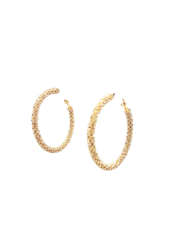 Large Crystal CZ and Gold Textured Hoop Earrings
