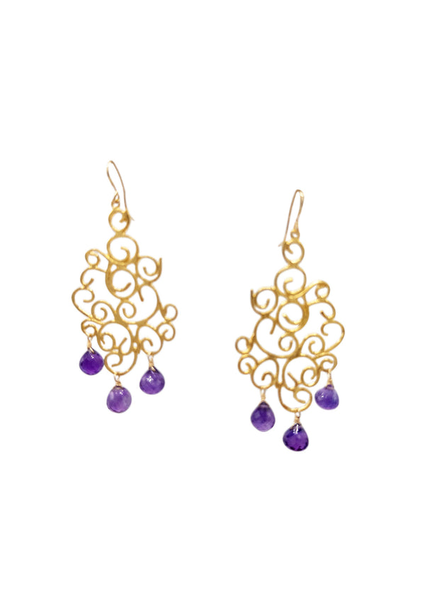 Amethyst Gold Trellis Chandelier Earrings