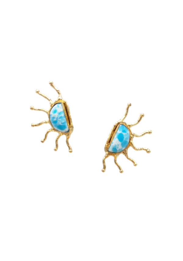Turquoise Gold Spikes Post Earrings
