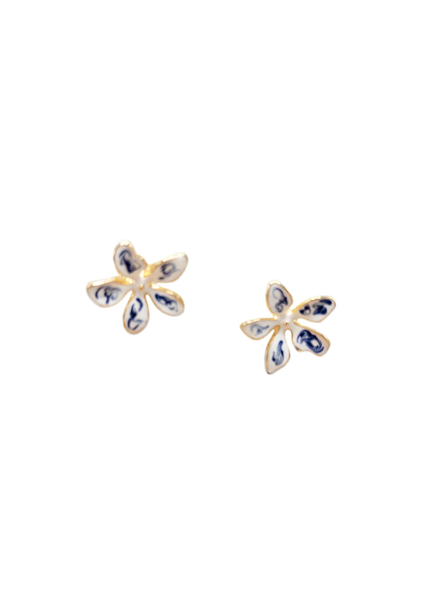 Enamel and Gold Flower Post Earrings