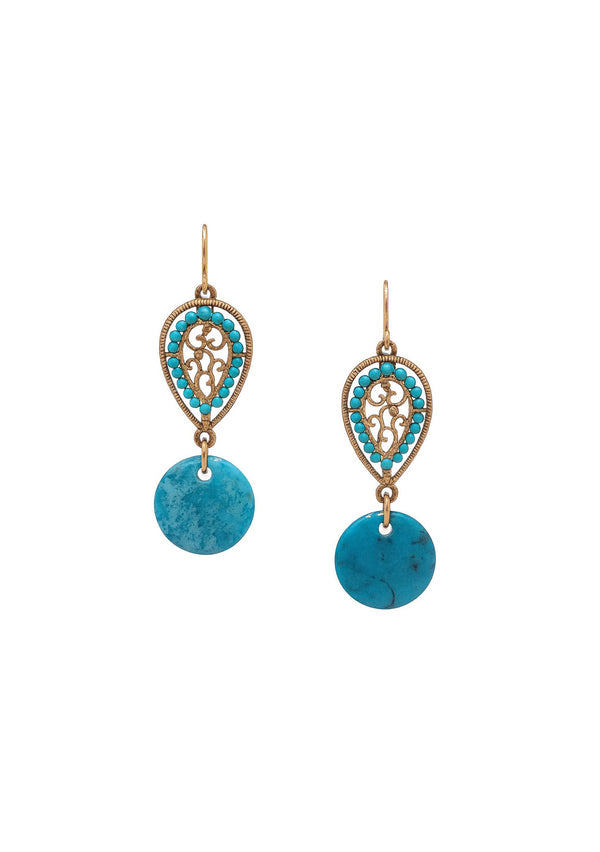 Turquoise Coin Filigree Earrings