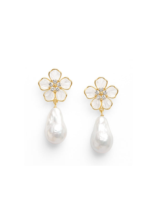 Pearl Drop Flower Post Earrings