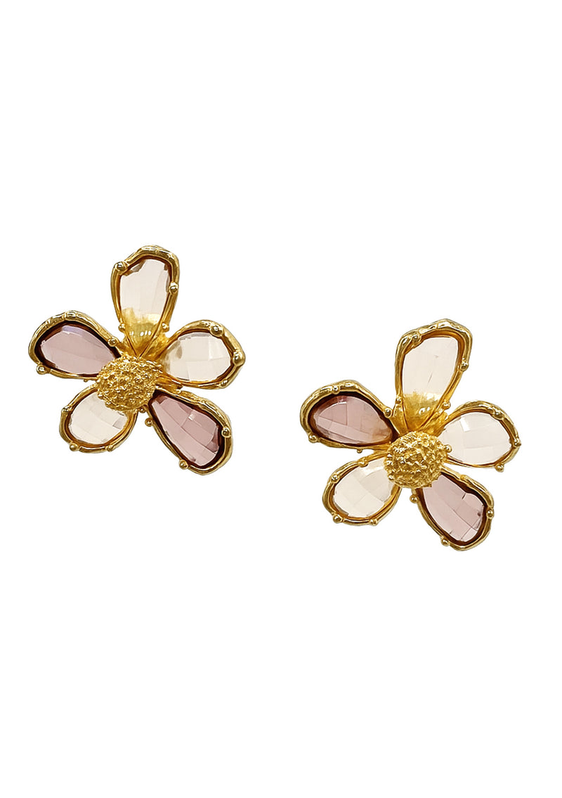 Champagne Crystal Flower Earrings