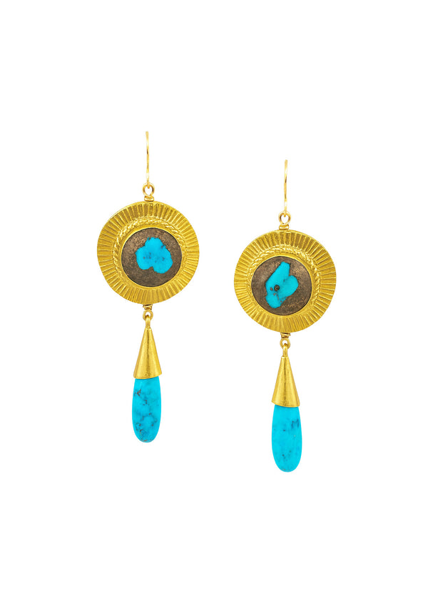 Turquoise Bezel Turquoise and Gold Drop Earrings