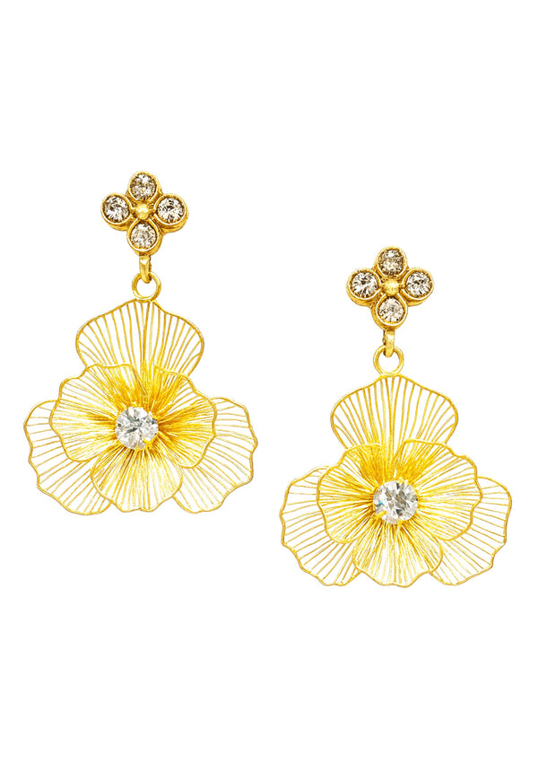 Crystal Gold Flower Post Earrings