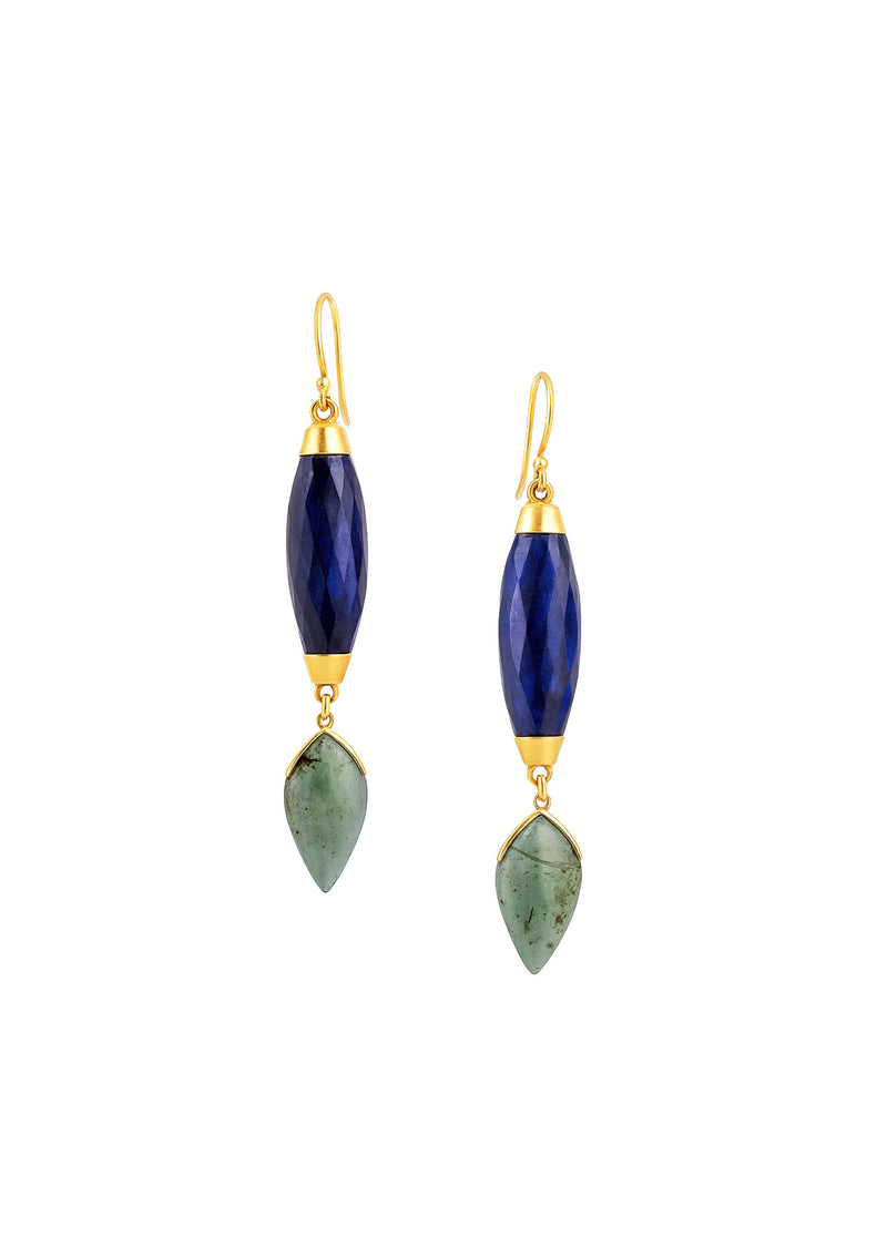 Lapis in Gold Foil Green Jasper Drop Earrings