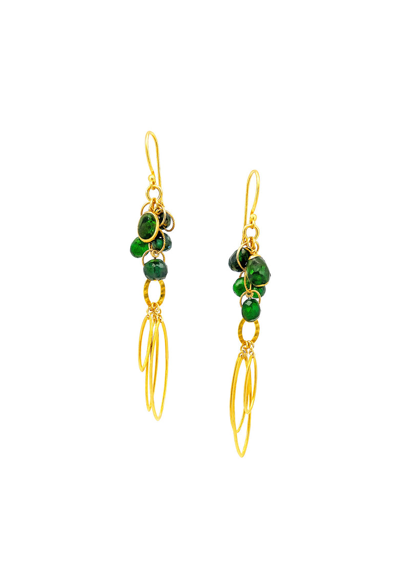 Green Onyx and Quartz Multi Circle Cascading  Earrings