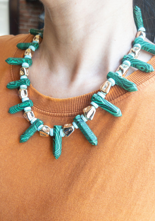 Malachite Spike Gold Accent Necklace