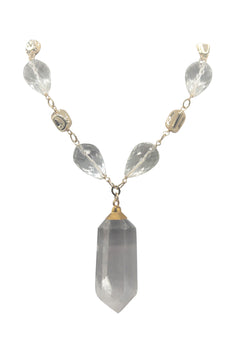 Clear Quartz Gold Accent Pendant Necklace