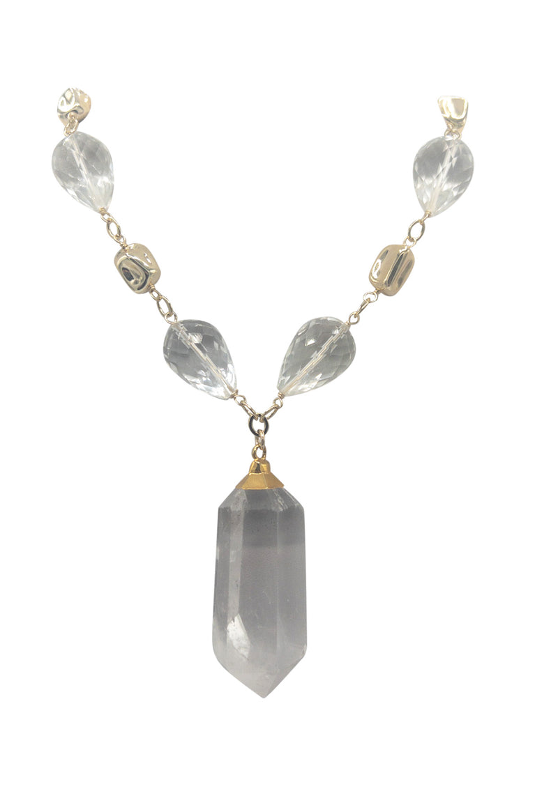Clear Quartz Gold Accent Pendant Necklace
