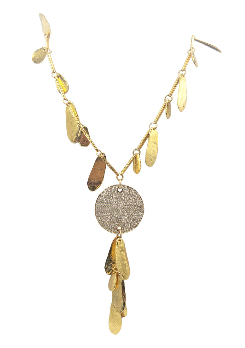 Gold Leaf Diamond Illusion Pendant Necklace