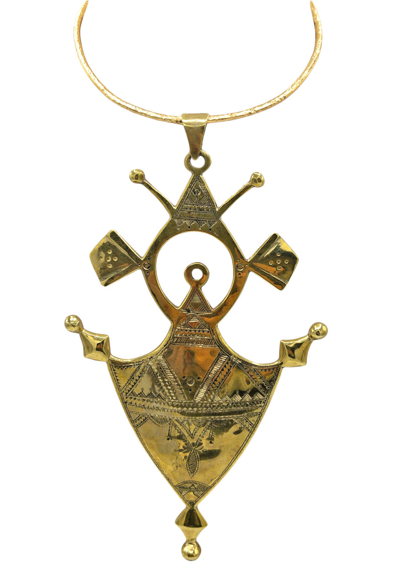 Old Parisian Artifact Brass Pendant Necklace