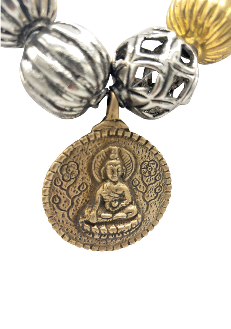 Gold and Silver Ball Buddha Pendant Necklace