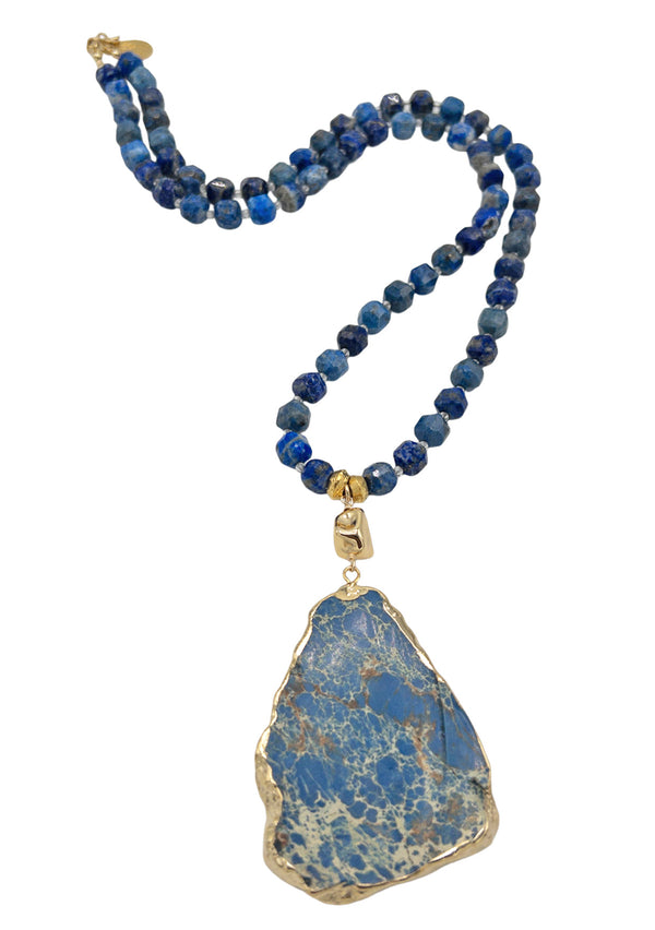 Long Lapis Blue Pendant Necklace
