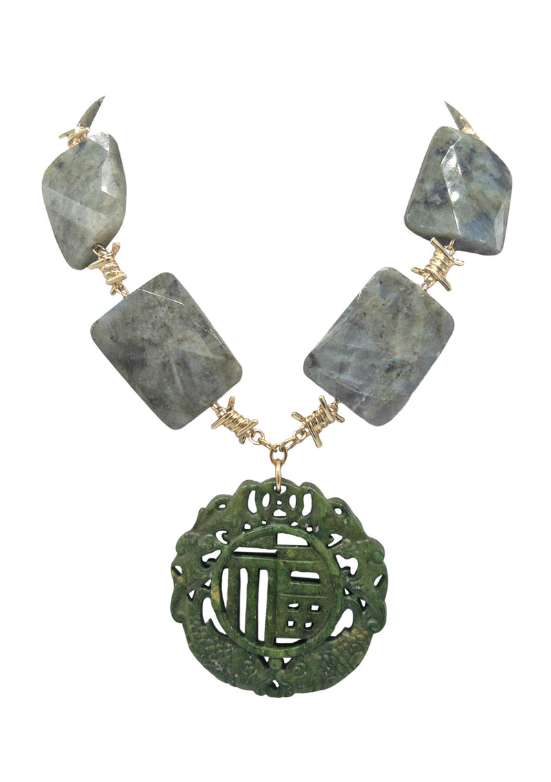 Labradorite Green Jade Pendant Necklace