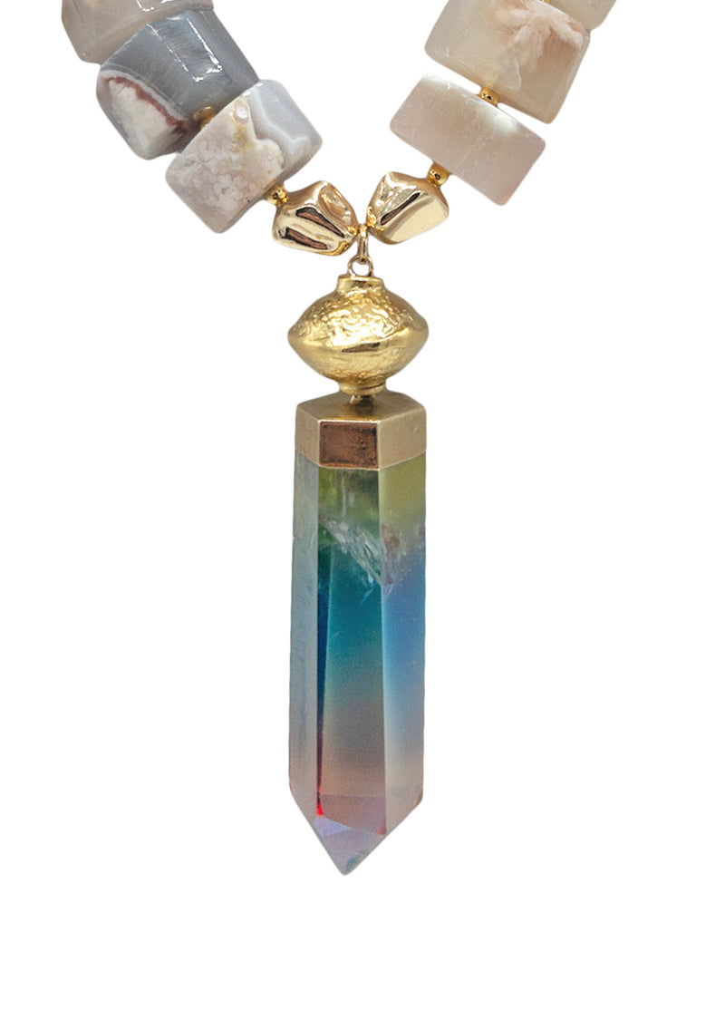 Agate Rainbow Crystal Quartz Pendant Necklace