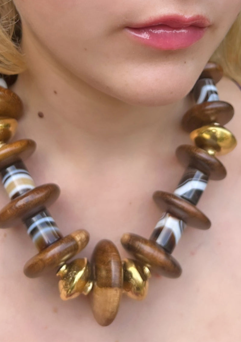 Horn Wood Gold Accent Necklace