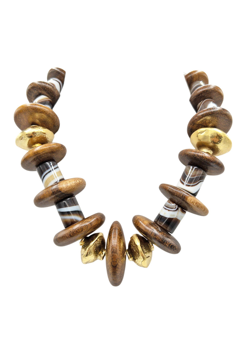 Horn Wood Gold Accent Necklace