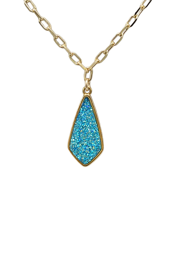 Blue Drusy in Gold Foil Pendant Necklace