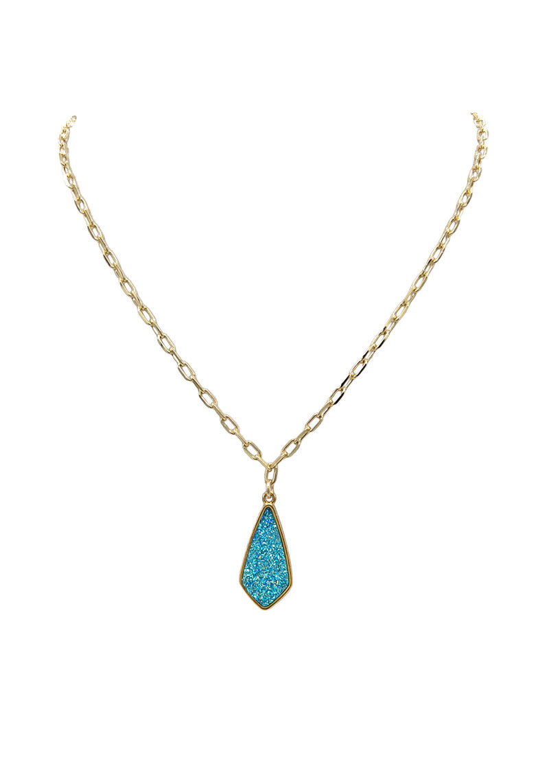 Blue Drusy in Gold Foil Pendant Necklace