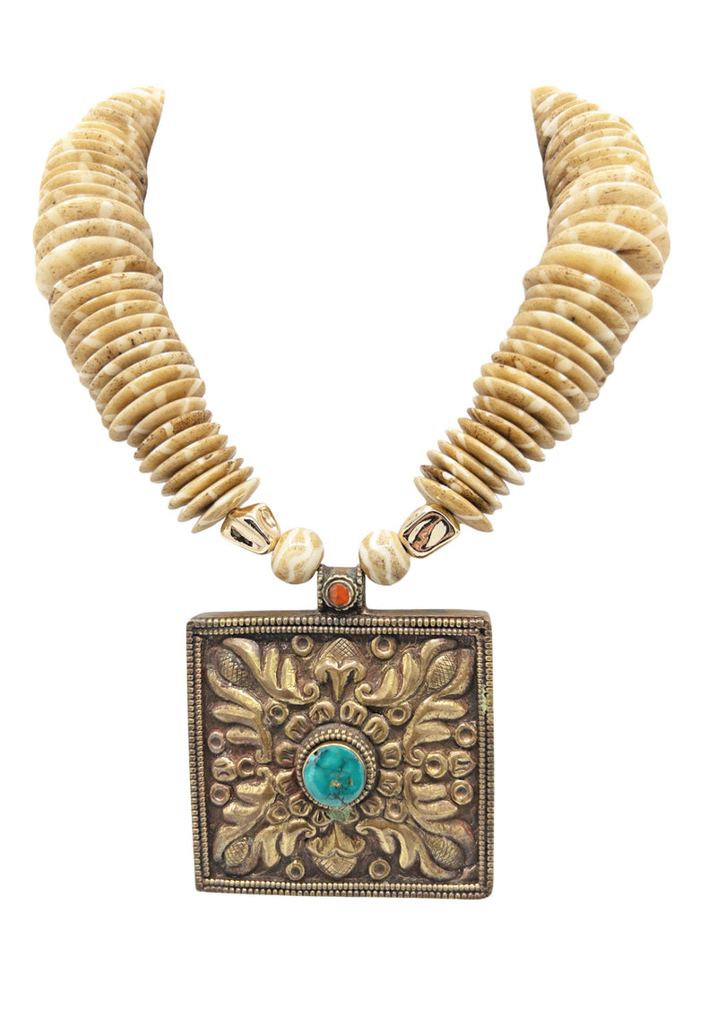 Horn Slabs Ethnic Nepalese Pendant Necklace