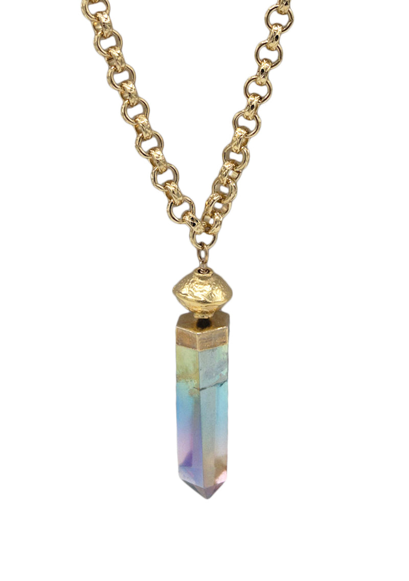 Rainbow Crystal Quartz in Gold Foil Pendant Necklace