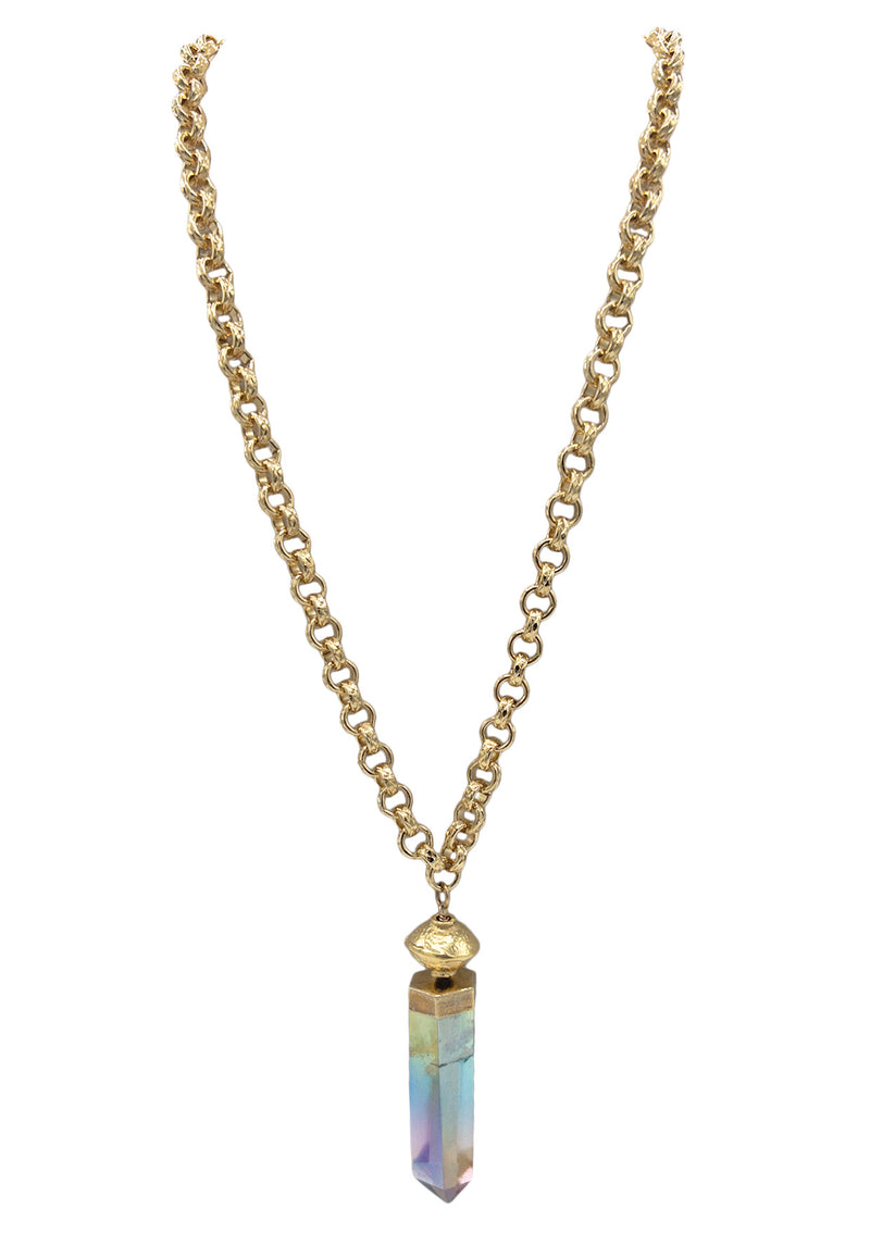 Rainbow Crystal Quartz in Gold Foil Pendant Necklace