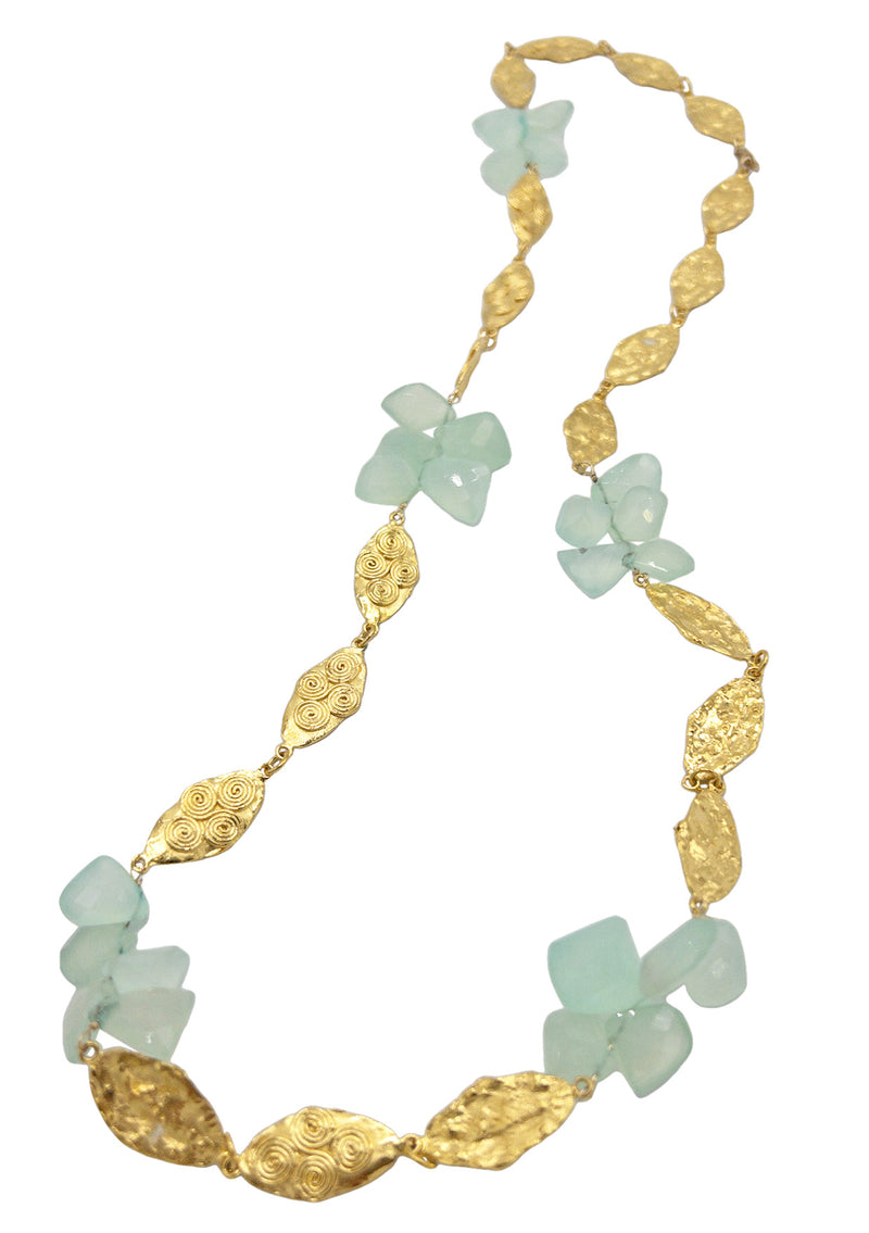 Aqua Chalcedony Gold Accent Necklace